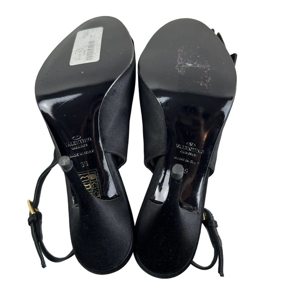 VALENTINO Garavani Candy Black Satin Bow Peep Toe Slingback Pumps - IT 39/US 9 - Picture 9 of 10